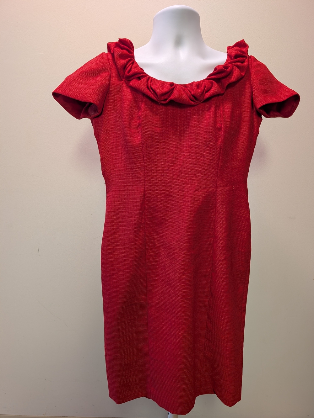 Antonio Melani Red Ruffle Scoop Neck Tweed Sheath Dress Size 0